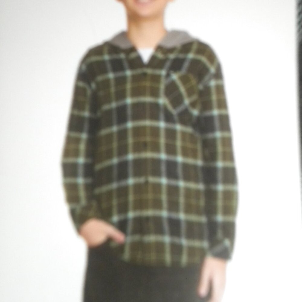 Quiksilver Boys Size Large 14/16 Green Four Leaf Hooded Flannel Shirt SHacket